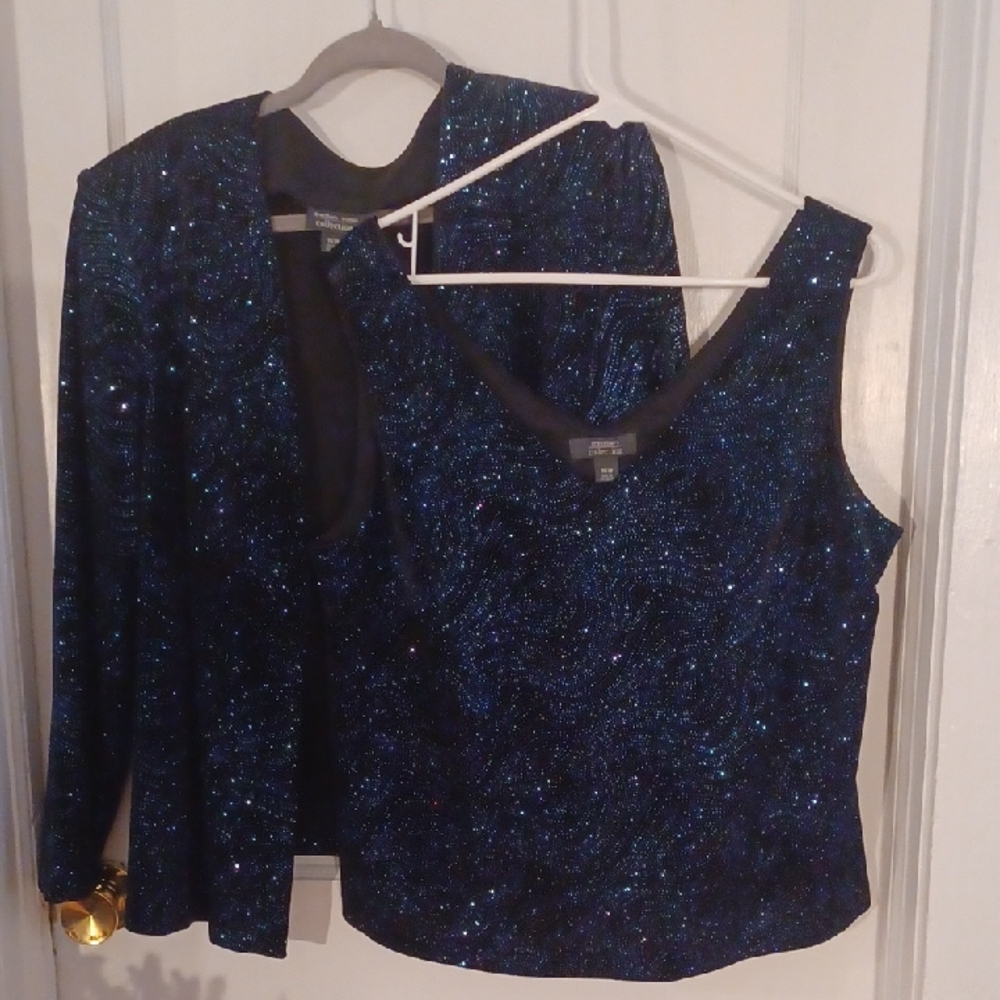 Elegant Black and Blue Women's Tank Top And Jacket 16w Dress Barn